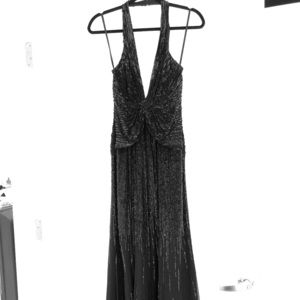 Extreme Deep V Black Elegant Evening Gown